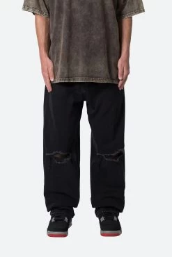 Knee Distressed Ultra Baggy Denim - Black