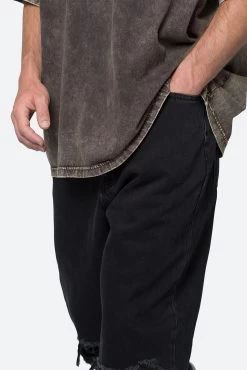 Knee Distressed Ultra Baggy Denim - Black -clothing Knee Distressed Ultra Baggy Denim Black 7