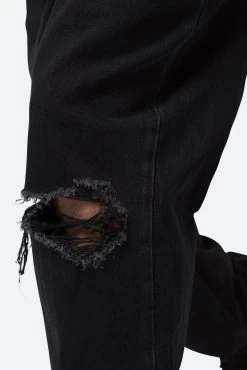 Knee Distressed Ultra Baggy Denim - Black -clothing Knee Distressed Ultra Baggy Denim Black 8