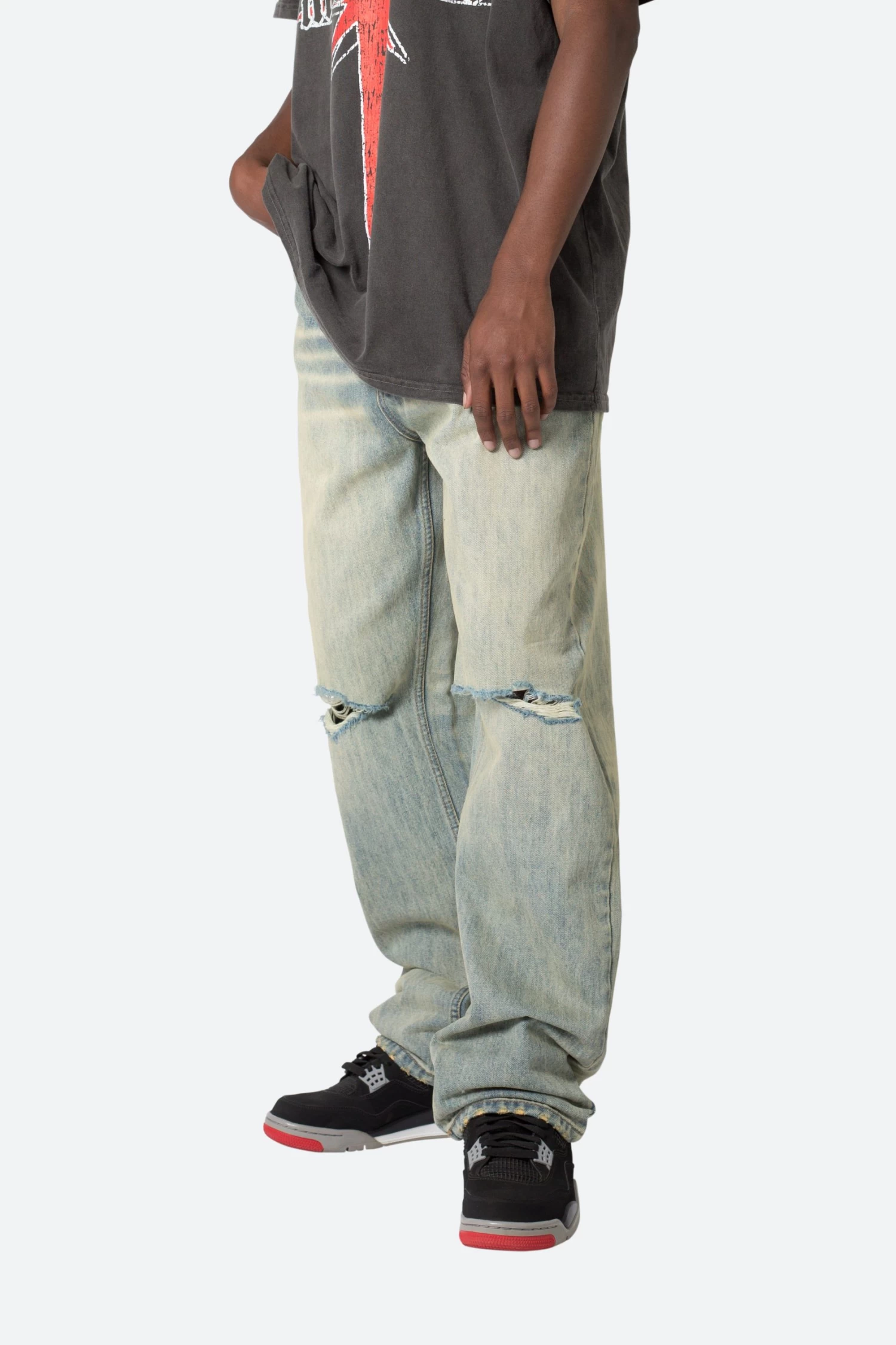 Knee Distressed Ultra Baggy Denim - Vintage Blue 4 Knee Distressed Ultra Baggy Denim - Vintage Blue - Image 2