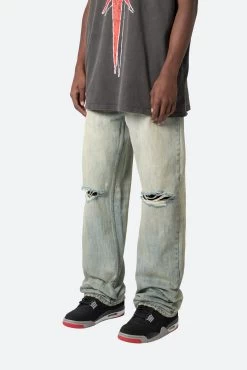 Knee Distressed Ultra Baggy Denim - Vintage Blue 13 Knee Distressed Ultra Baggy Denim - Vintage Blue -clothing Knee Distressed Ultra Baggy Denim Vintage Blue 4