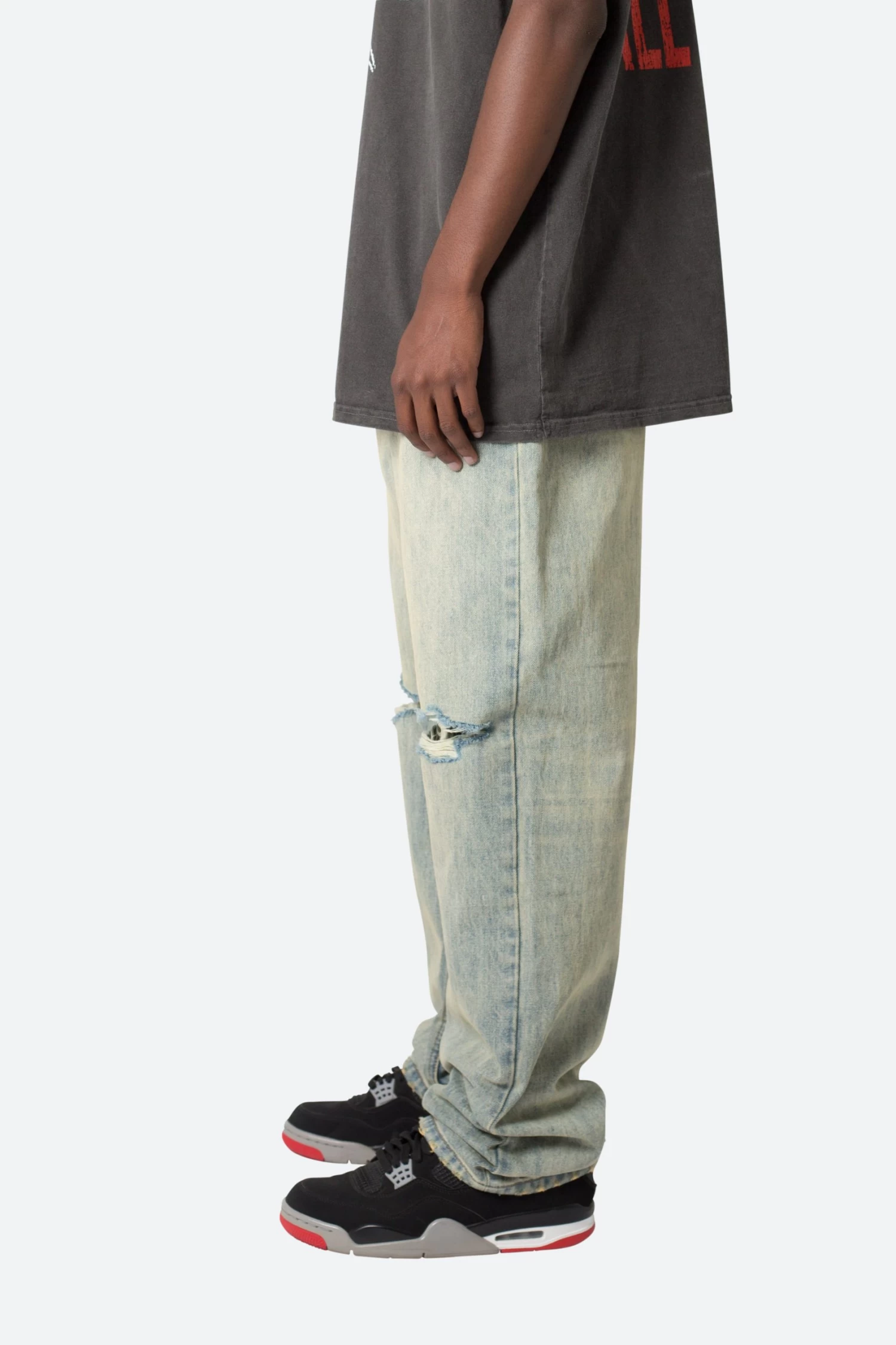 Knee Distressed Ultra Baggy Denim - Vintage Blue 7 Knee Distressed Ultra Baggy Denim - Vintage Blue - Image 5