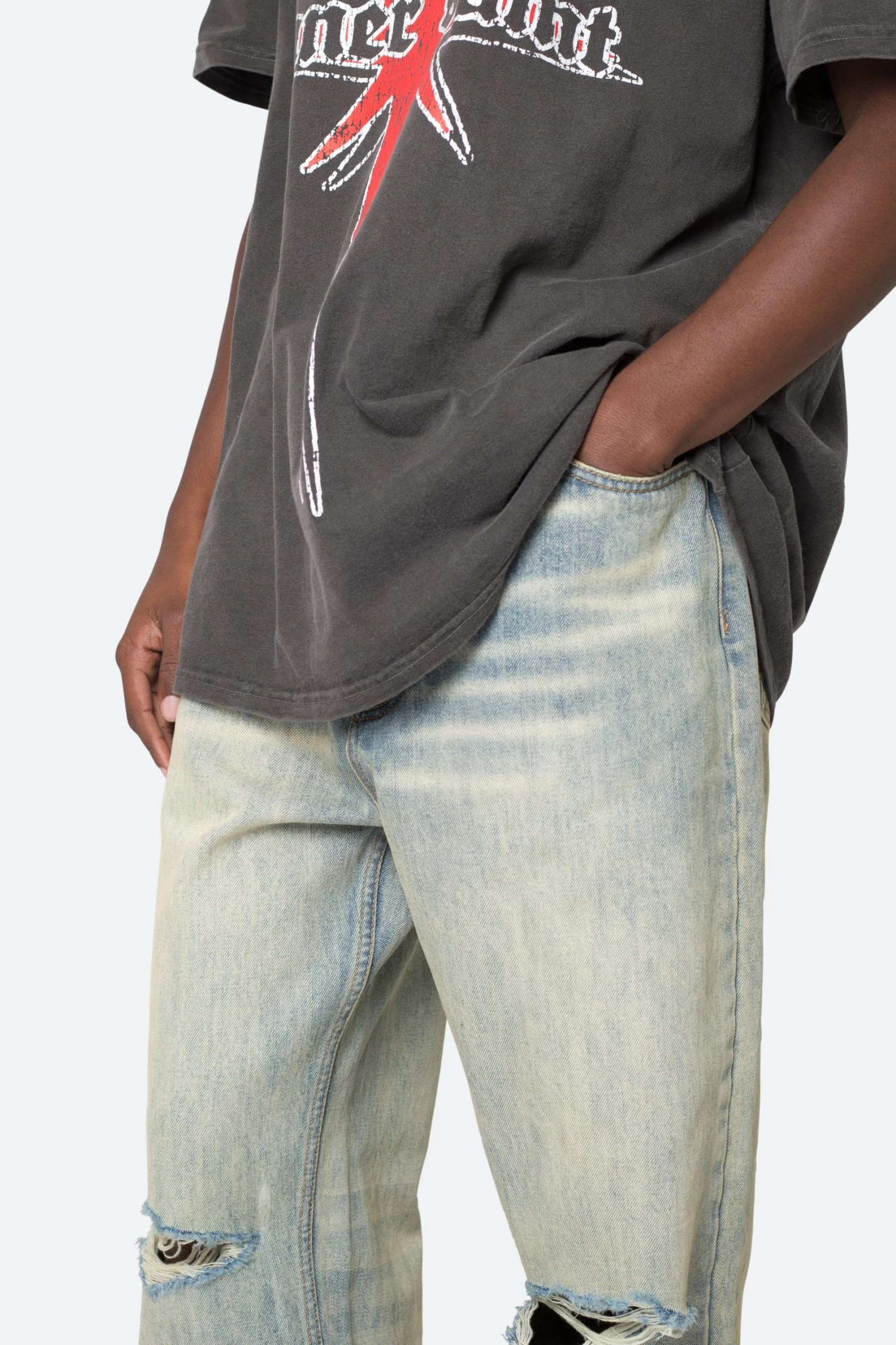 Knee Distressed Ultra Baggy Denim - Vintage Blue 9 Knee Distressed Ultra Baggy Denim - Vintage Blue - Image 7