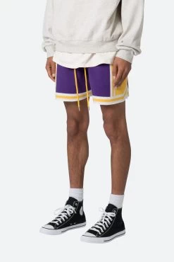 Knit Basketball Shorts - Purple/Yellow -clothing Knit Basketball Shorts PurpleYellow 4 815613c1 7e8f 4294 b3ff ca87bb49a90d