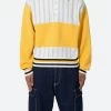 Knit Stripe L/S Polo - Blue/Yellow -clothing Knit Stripe LS Polo BlueYellow