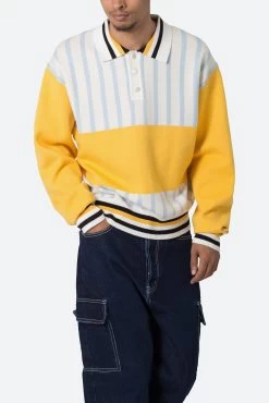 Knit Stripe L/S Polo - Blue/Yellow 16 Knit Stripe L/S Polo - Blue/Yellow -clothing Knit Stripe LS Polo BlueYellow 6
