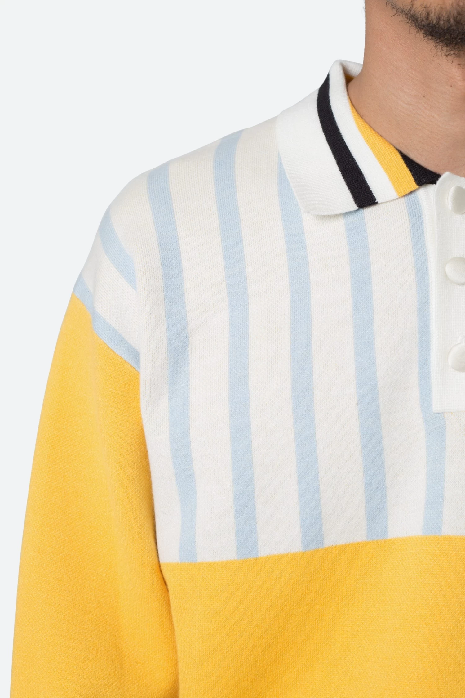 Knit Stripe L/S Polo - Blue/Yellow 9 Knit Stripe L/S Polo - Blue/Yellow - Image 7