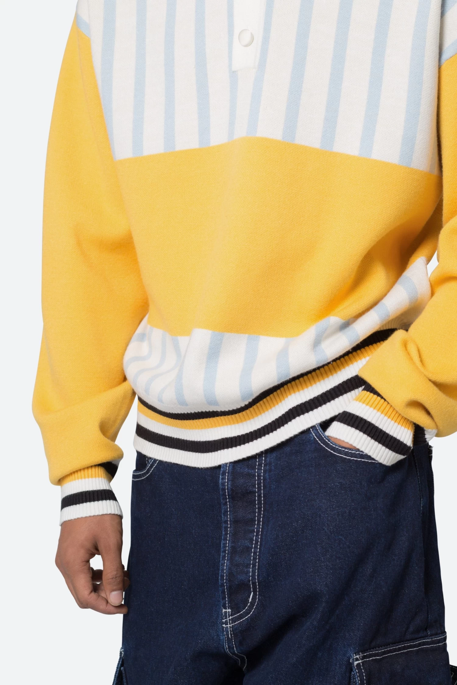 Knit Stripe L/S Polo - Blue/Yellow 10 Knit Stripe L/S Polo - Blue/Yellow - Image 8