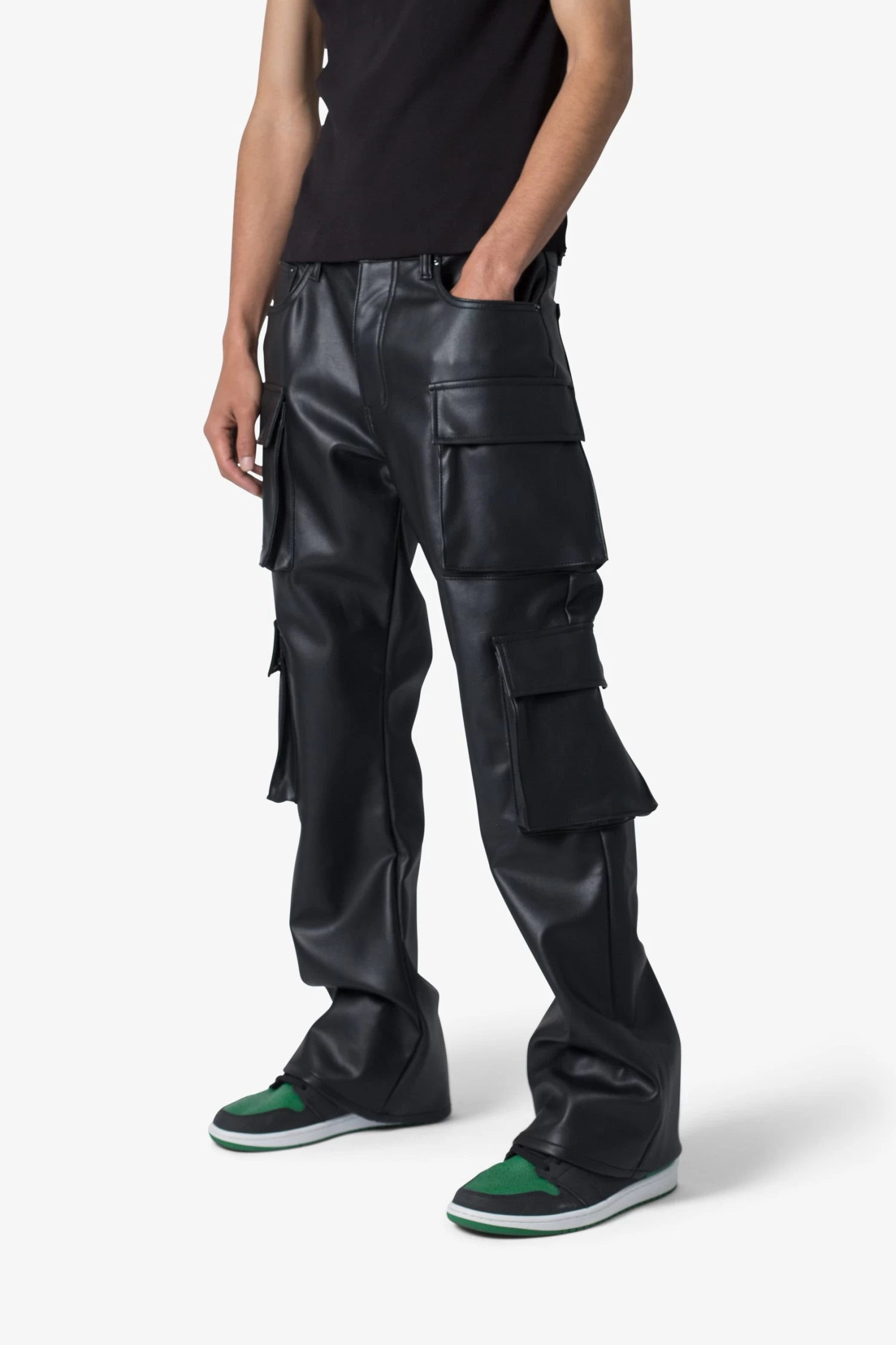 Leather Double Snap Cargo Pants - Black 4 Leather Double Snap Cargo Pants - Black - Image 2