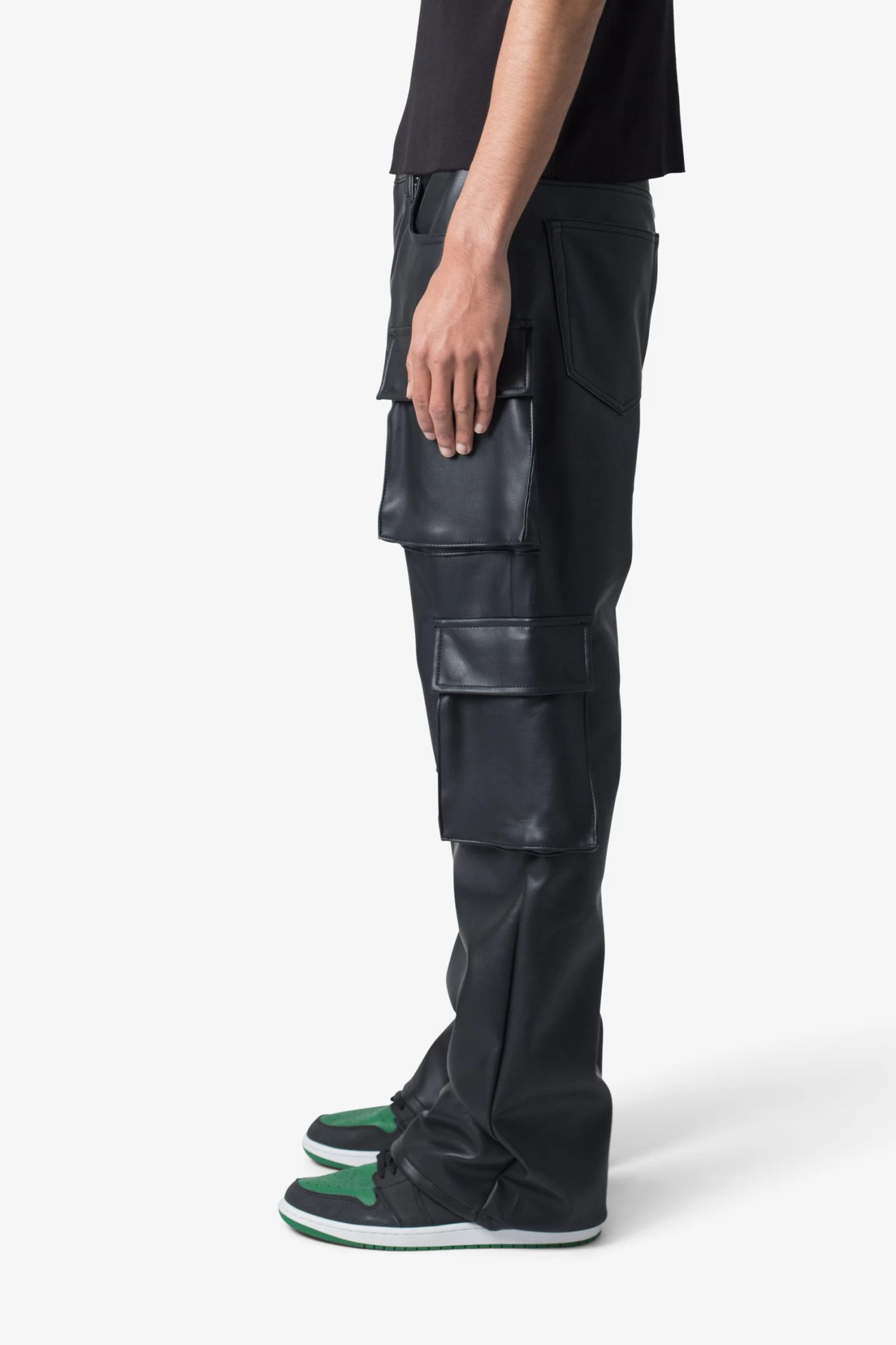 Leather Double Snap Cargo Pants - Black 7 Leather Double Snap Cargo Pants - Black - Image 5