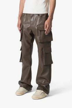 Leather Double Snap Cargo Pants - Chocolate -clothing Leather Double Snap Cargo Pants Chocolate 3