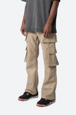 Leather Double Snap Cargo Pants - Khaki -clothing Leather Double Snap Cargo Pants Khaki 4