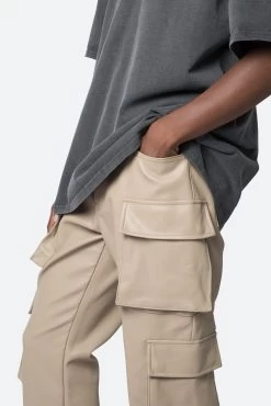 Leather Double Snap Cargo Pants - Khaki -clothing Leather Double Snap Cargo Pants Khaki 7