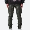 Leather Snap Cargo Pants - Olive -clothing Leather Snap Cargo Pants Olive