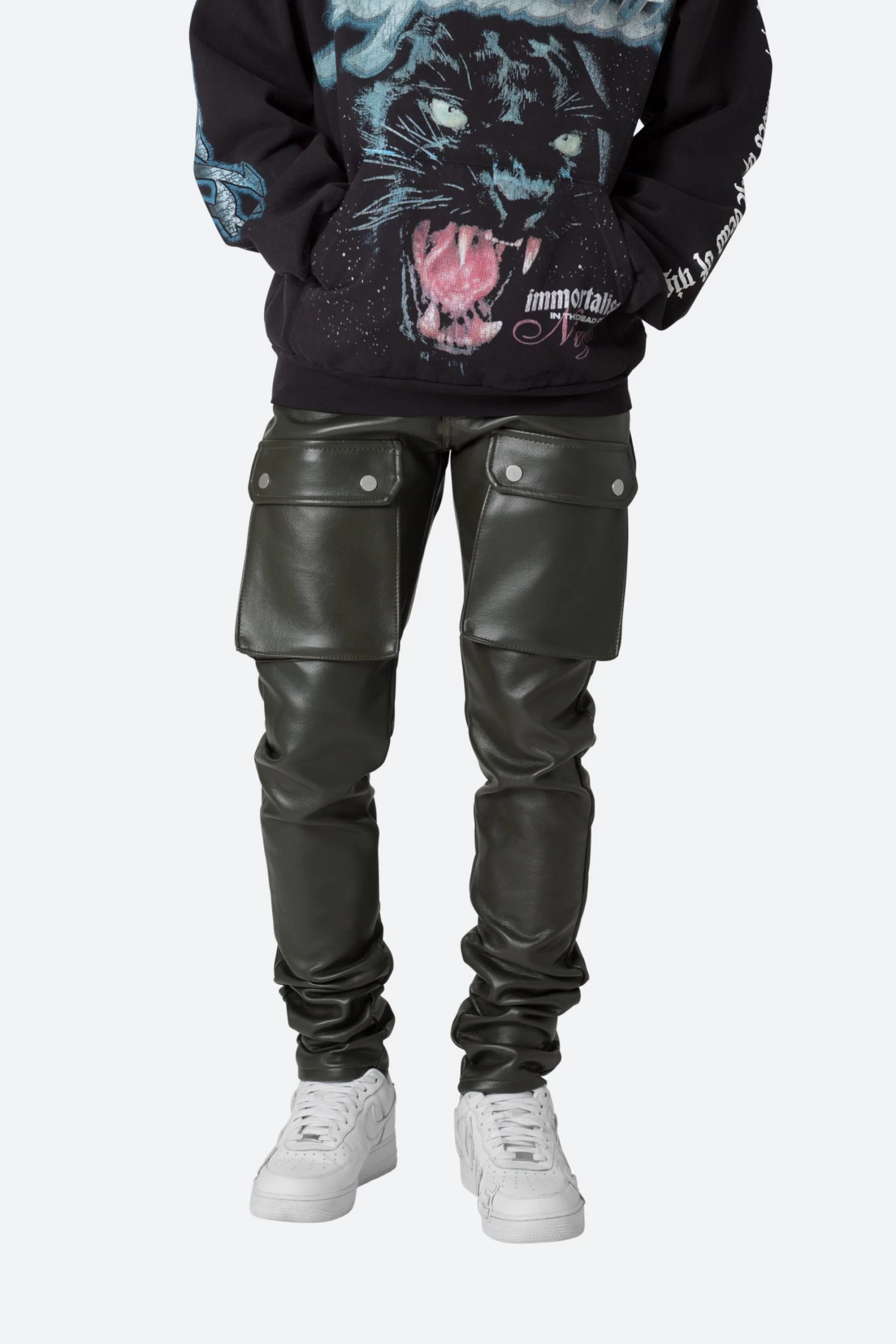 Leather Snap Cargo Pants - Olive 4 Leather Snap Cargo Pants - Olive - Image 2