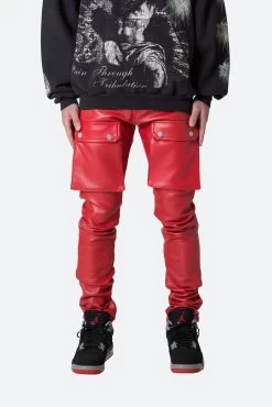 Leather Snap Cargo Pants - Red -clothing Leather Snap Cargo Pants Red 3