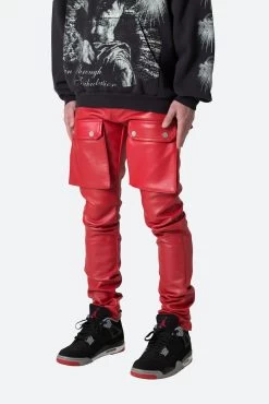 Leather Snap Cargo Pants - Red -clothing Leather Snap Cargo Pants Red 4