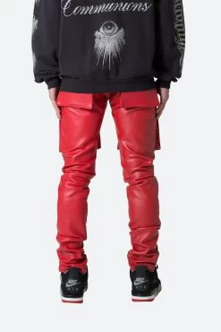 Leather Snap Cargo Pants - Red -clothing Leather Snap Cargo Pants Red 6