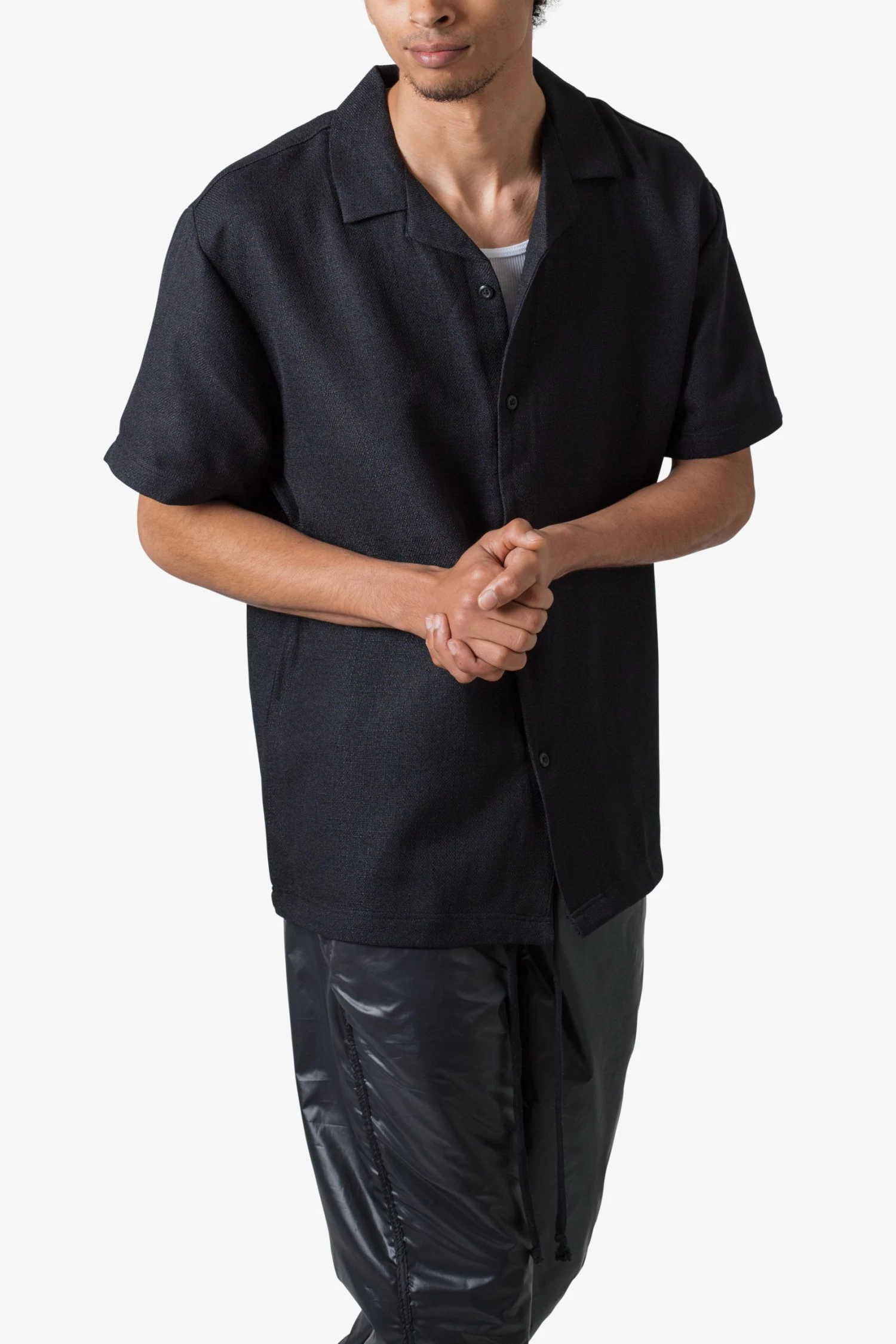 Linen Blend S/S Shirt - Black 8 Linen Blend S/S Shirt - Black - Image 6