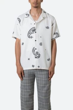 Linen Blend S/S Shirt - White Paisley
