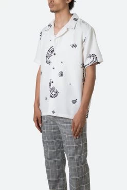 Linen Blend S/S Shirt - White Paisley -clothing Linen Blend SS Shirt White Paisley 4