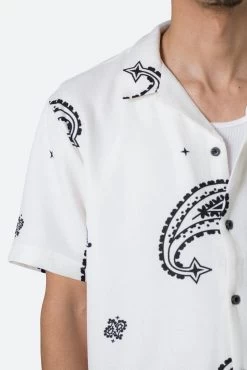 Linen Blend S/S Shirt - White Paisley -clothing Linen Blend SS Shirt White Paisley 7
