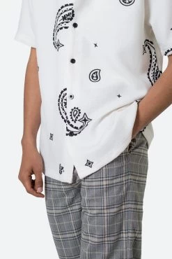 Linen Blend S/S Shirt - White Paisley -clothing Linen Blend SS Shirt White Paisley 8