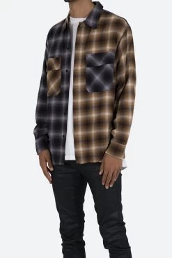 Mismatch Flannel Shirt - Brown/Grey -clothing Mismatch Flannel Shirt BrownGrey 4