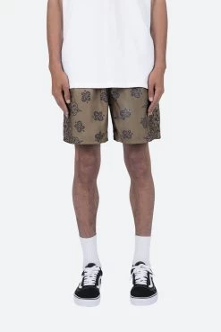 Nylon Paisley Shorts - Brown