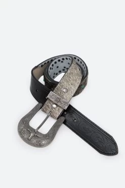 Patterned Turquoise Studded Belt - Black