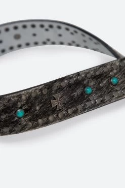 Patterned Turquoise Studded Belt - Black -clothing Patterned Turquoise Studded Belt Black 4