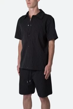 Pinstripe Short Sleeve Shirt - Black -clothing Pinstripe Short Sleeve Shirt Black 3