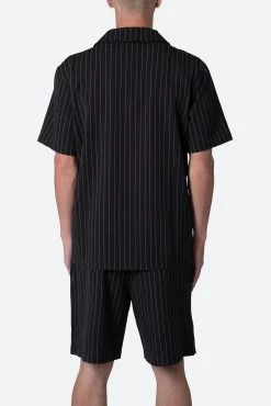 Pinstripe Short Sleeve Shirt - Black -clothing Pinstripe Short Sleeve Shirt Black 5