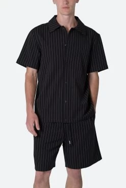 Pinstripe Short Sleeve Shirt - Black -clothing Pinstripe Short Sleeve Shirt Black 6