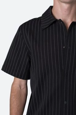 Pinstripe Short Sleeve Shirt - Black -clothing Pinstripe Short Sleeve Shirt Black 8