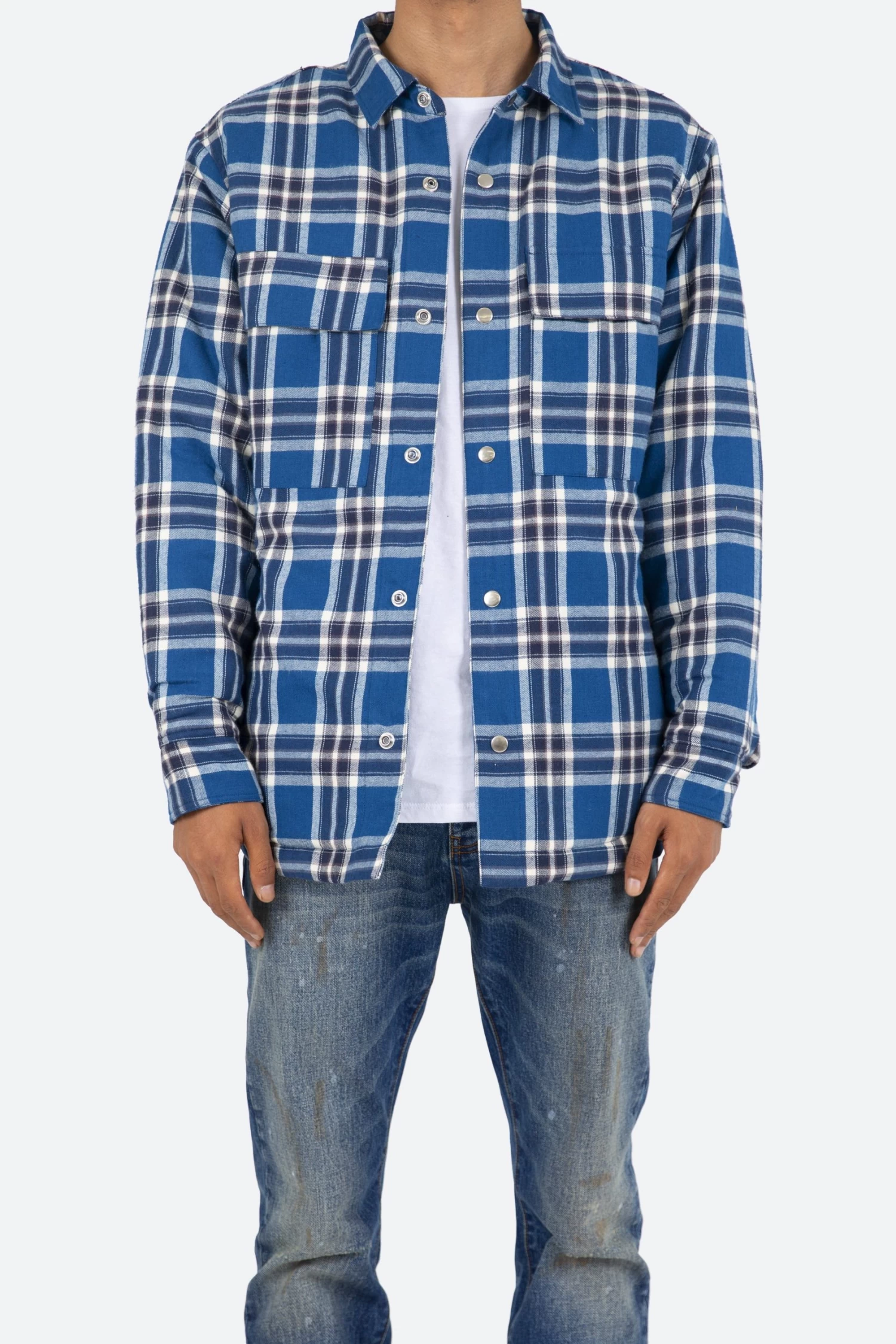 Plaid Work Jacket - Blue/White 4 Plaid Work Jacket - Blue/White - Image 2