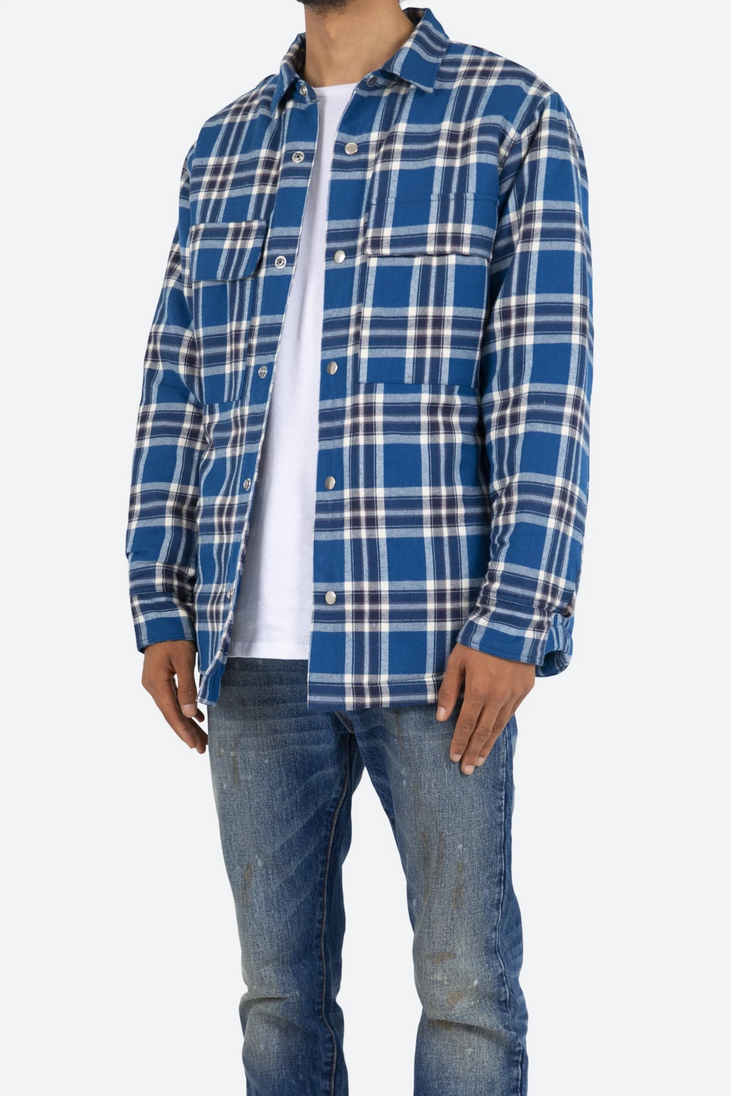 Plaid Work Jacket - Blue/White 5 Plaid Work Jacket - Blue/White - Image 3