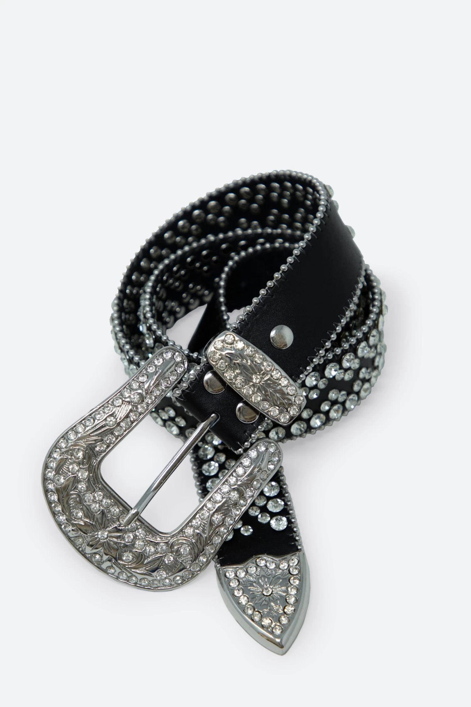 Rhinestone Studded Belt - Black 3 Rhinestone Studded Belt - Black
