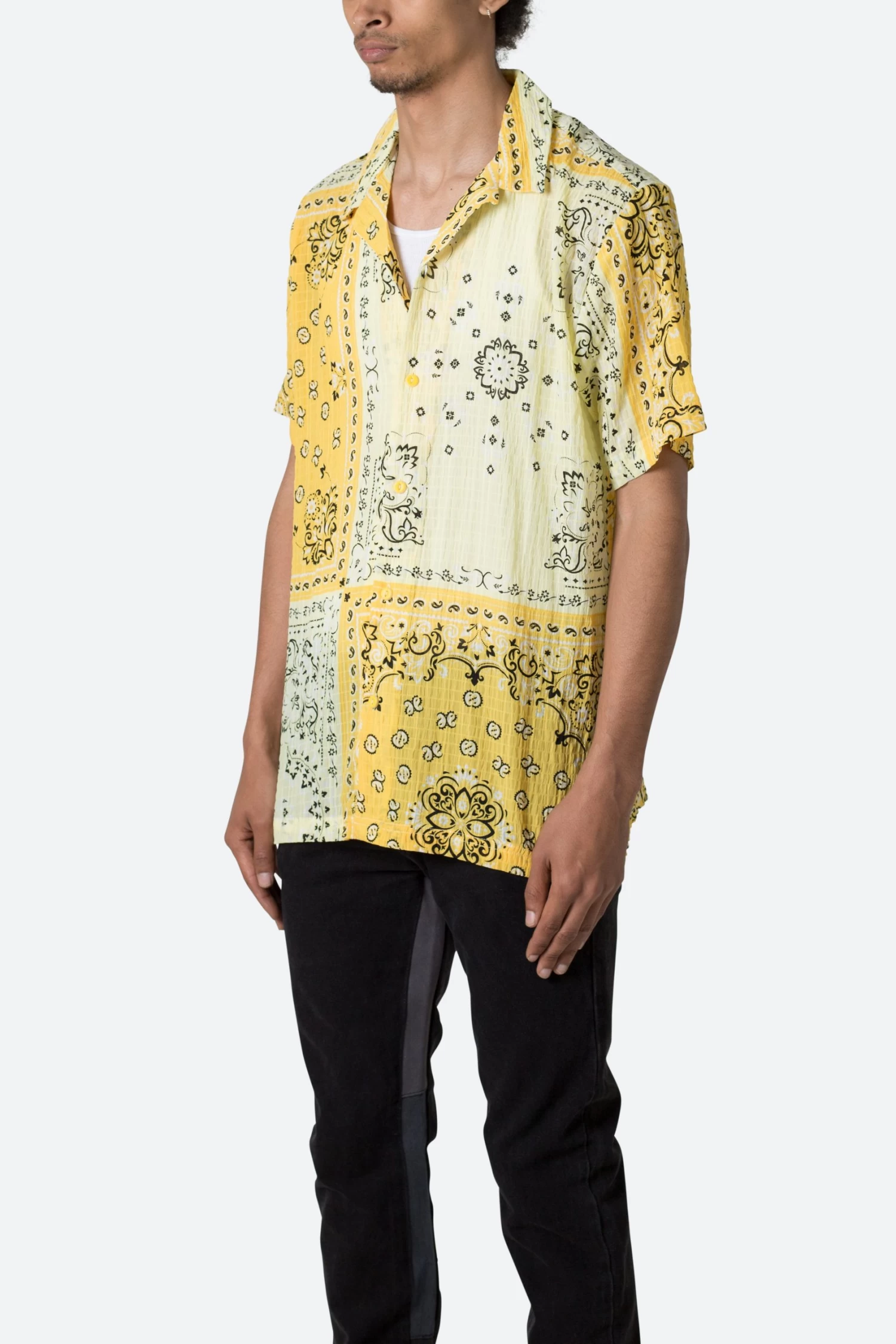 S/S Button Up Shirt - Yellow Bandana Paisley 5 S/S Button Up Shirt - Yellow Bandana Paisley - Image 3