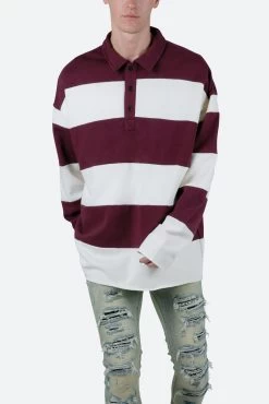 Striped L/S Rugby Shirt - Burgundy/Off White -clothing Striped LS Rugby Shirt BurgundyOff White 3