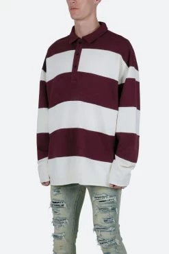 Striped L/S Rugby Shirt - Burgundy/Off White -clothing Striped LS Rugby Shirt BurgundyOff White 4