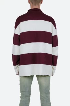 Striped L/S Rugby Shirt - Burgundy/Off White -clothing Striped LS Rugby Shirt BurgundyOff White 6