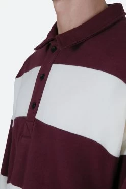 Striped L/S Rugby Shirt - Burgundy/Off White -clothing Striped LS Rugby Shirt BurgundyOff White 7