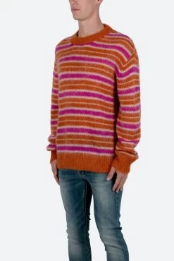 Striped Mohair Sweater - Orange -clothing Striped Mohair Sweater Orange 3