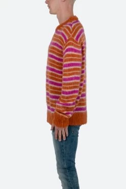 Striped Mohair Sweater - Orange -clothing Striped Mohair Sweater Orange 4