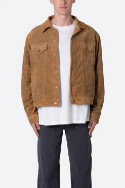 Suede Trucker Jacket - Brown -clothing Suede Trucker Jacket Brown 3