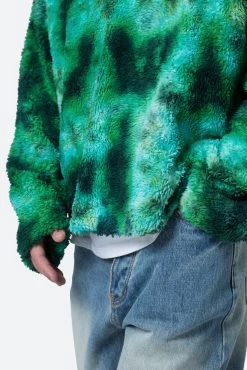 Tie Dye Sherpa Pullover Sweater - Green -clothing Tie Dye Sherpa Pullover Sweater Green 8