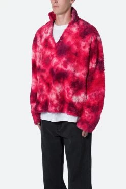 Tie Dye Sherpa Pullover Sweater - Magenta -clothing Tie Dye Sherpa Pullover Sweater Magenta 3
