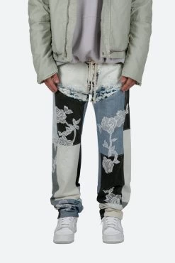 V446 Lace Baggy Denim - Blue/White