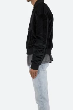 Velour Bomber Jacket - Black -clothing Velour Bomber Jacket Black 4
